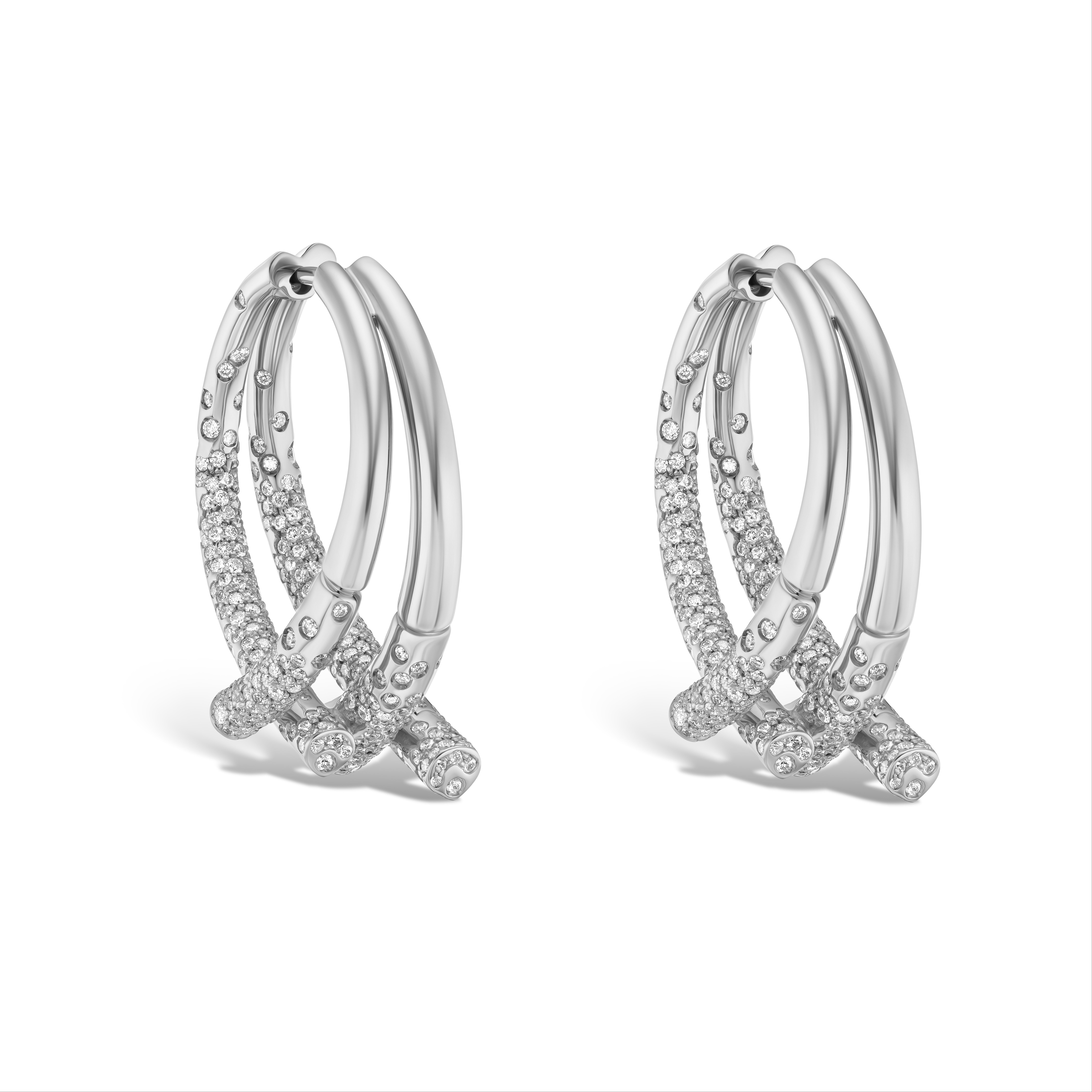 OERA EARRINGS. White gold, paved with diamonds. Duo-orb version 75